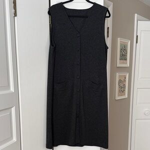 Chic Sleeveless Charcoal Button Up Midi Dress Size Large